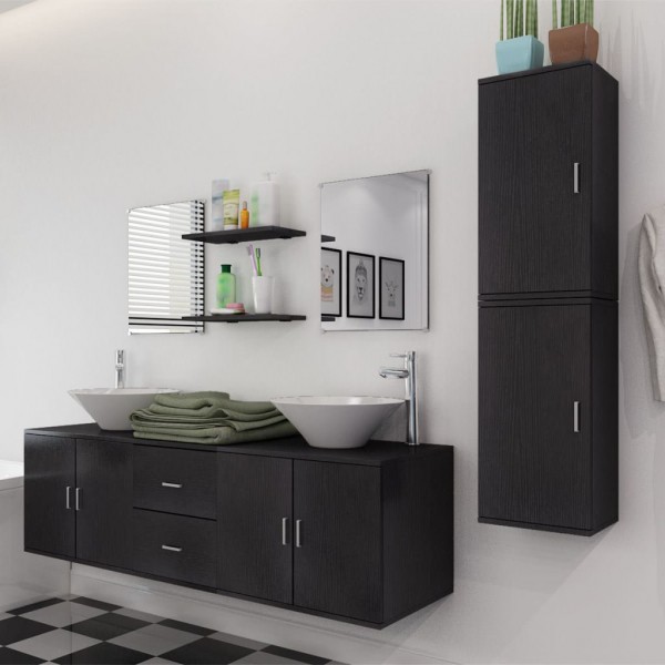 Conjunto de muebles de baño y lavabo 9 piezas negro M 4