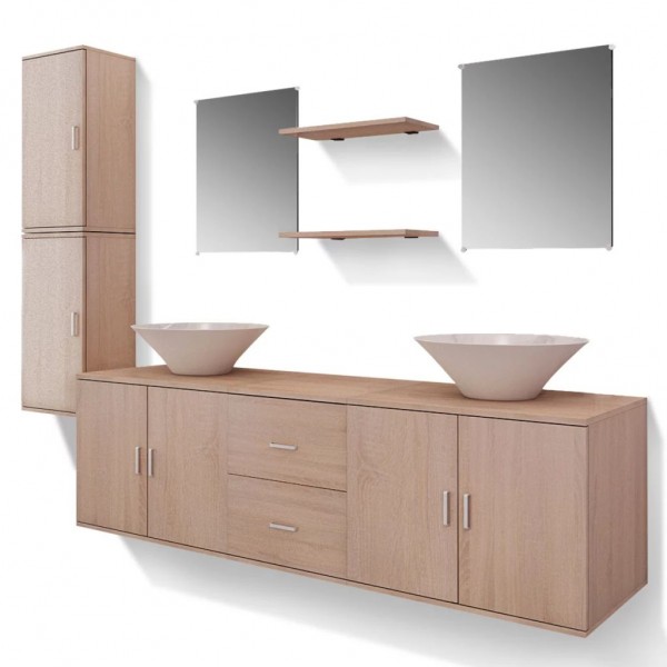 Conjunto de muebles de baño y lavabo 9 piezas beige D