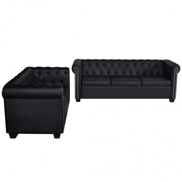 Sofás Chesterfield de 2 y 3 plazas cuero sintético negro D