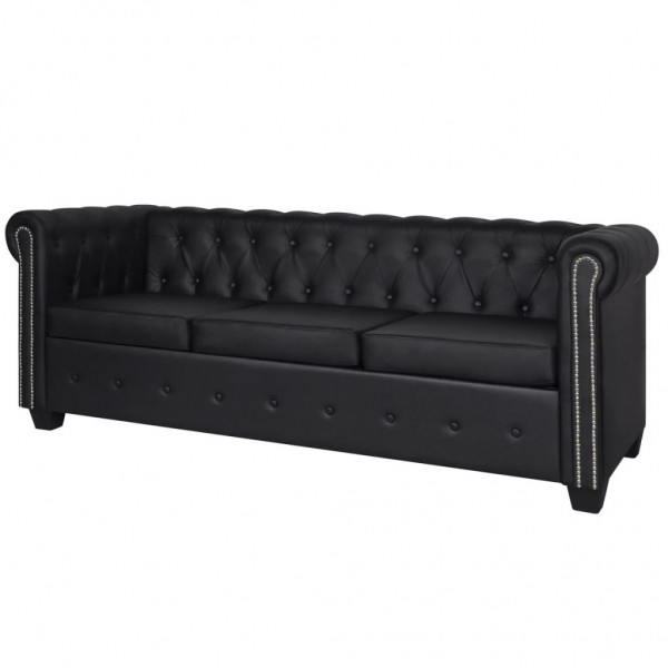 Conjunto sofás Chesterfield 2 + 3 lugares couro artific. preto M 5