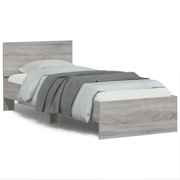 Cama con cabecero madera de ingeniería gris Sonoma 90x200 cm D
