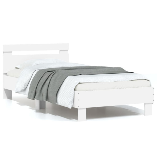 Estructura de cama con cabecero y luces LED blanco 75x190 cm D