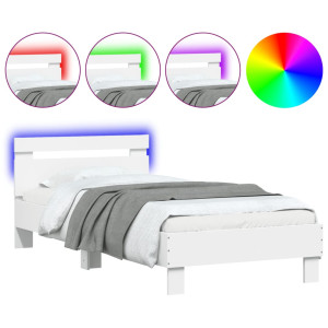 Estrutura de cama com cabeceira e luzes LED 75x190 cm branco H