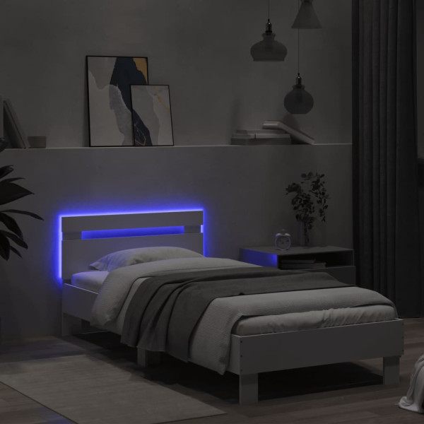 Estrutura de cama com cabeceira e luzes LED 75x190 cm branco M 4