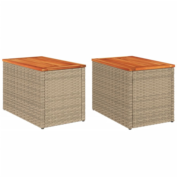 Mesas auxiliares de jardín 2 uds ratán madera beige 55x34x37cm M 2
