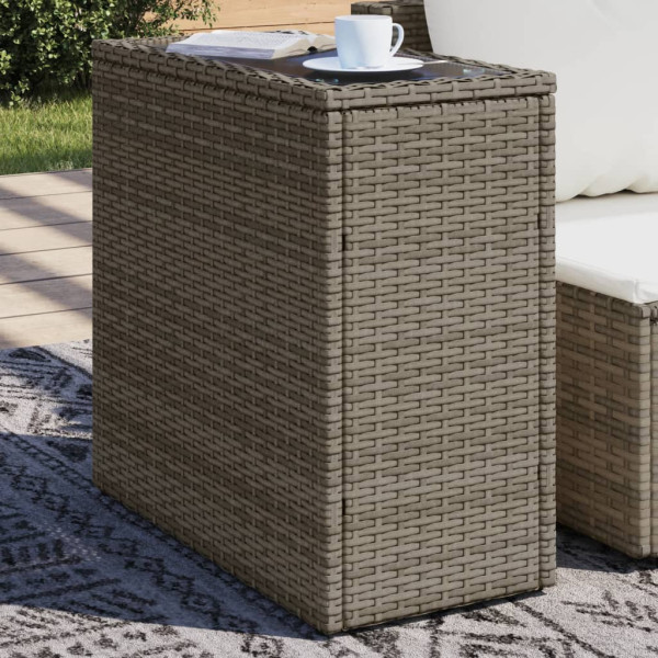 Mesa auxiliar jardín tapa vidrio ratán PE gris 58x27.5x55 cm D
