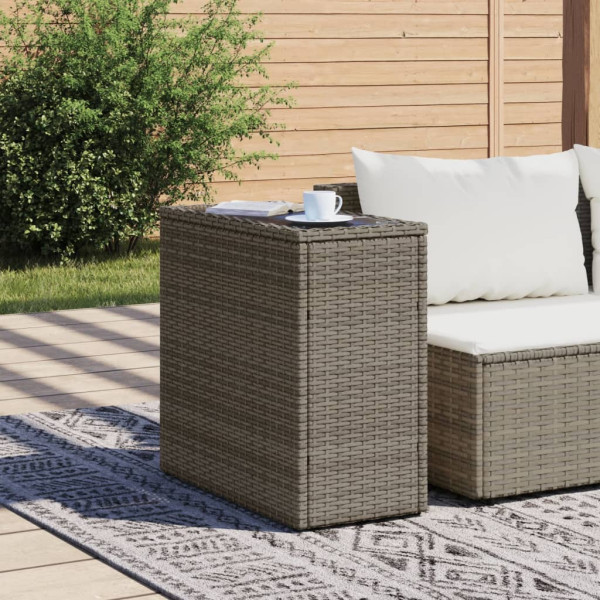Mesa de apoio jardim c/ tampo vidro 58x27.5x55 cm vime PE cinza M 3