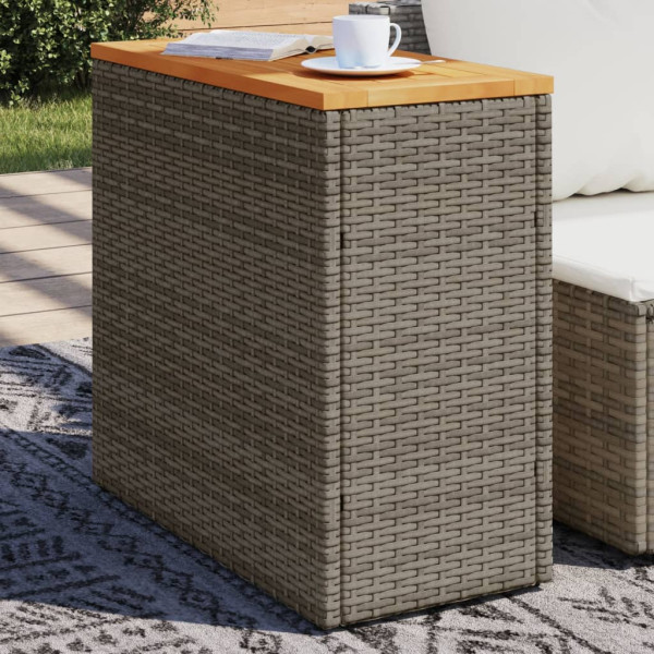 Mesa auxiliar jardín tapa madera ratán PE gris 58x27.5x55 cm D