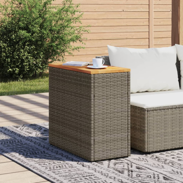 Mesa auxiliar jardín tapa madera ratán PE gris 58x27.5x55 cm M 3