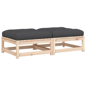 Apoio de pés p/ jardim c/ almofadões 2 pcs pinho maciço H