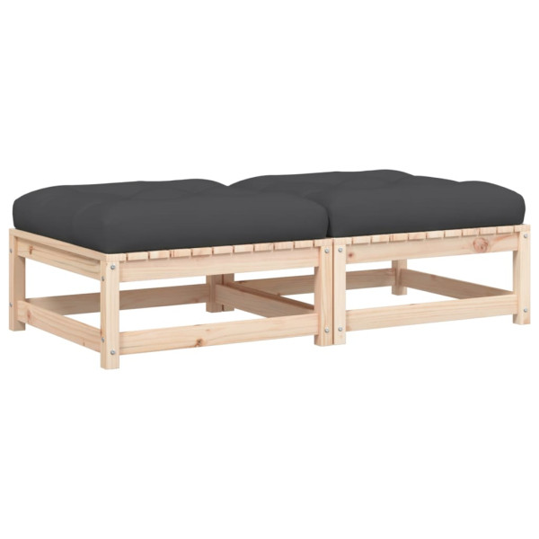 Apoio de pés p/ jardim c/ almofadões 2 pcs pinho maciço M 2