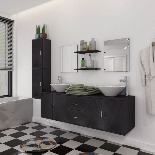 Conjunto de muebles de baño con lavabo y grifo 11 piezas negro D