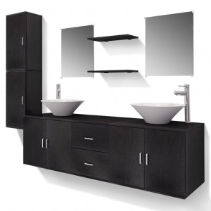 Conjunto de muebles de baño con lavabo y grifo 11 piezas negro H