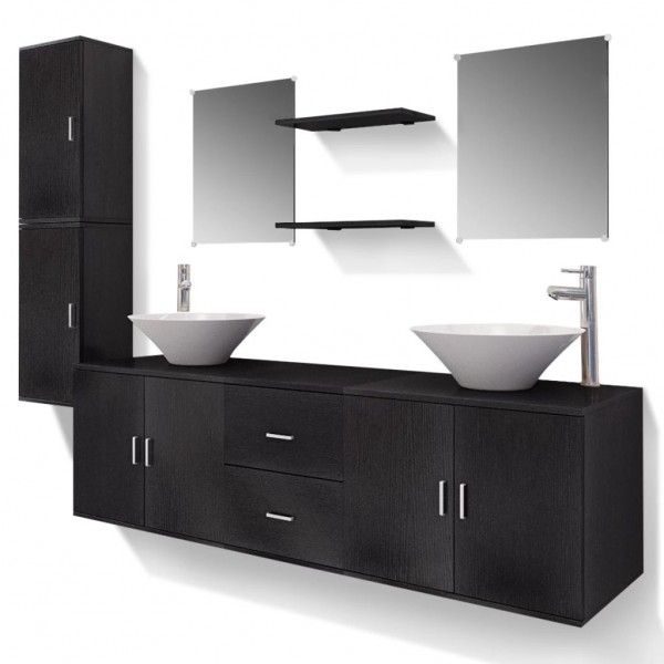 Conjunto de muebles de baño con lavabo y grifo 11 piezas negro M 2