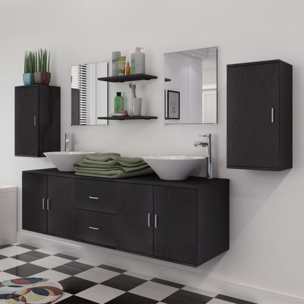 Conjunto de muebles de baño con lavabo y grifo 11 piezas negro M 3