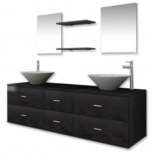 Conjunto de muebles de baño con lavabo y grifo 9 piezas negro H