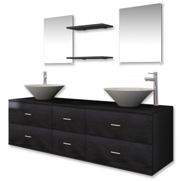 Conjunto de muebles de baño con lavabo y grifo 9 piezas negro M 2