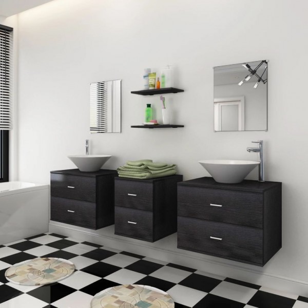 Conjunto de muebles de baño con lavabo y grifo 9 piezas negro M 3