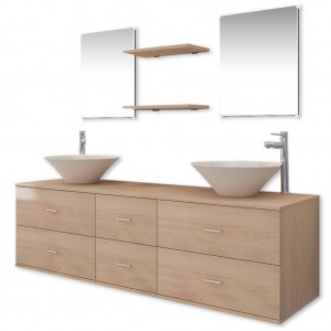 Conjunto de muebles de baño con lavabo y grifo 9 piezas beige H