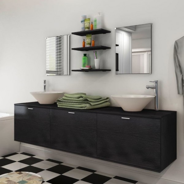 Set muebles para baño con lavabo y grifo 10 uds Negro D