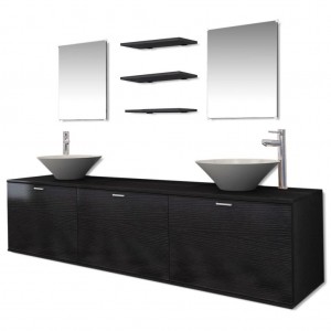 Set muebles para baño con lavabo y grifo 10 uds Negro H
