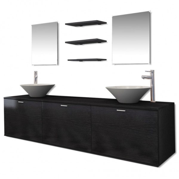Set muebles para baño con lavabo y grifo 10 uds Negro M 2