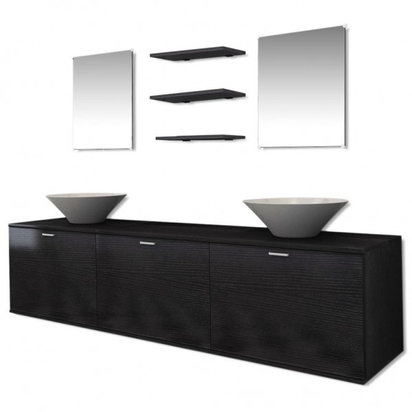 Set muebles para baño con lavabo y grifo 10 uds Negro M 3