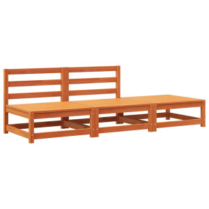 Sofá jardín sin reposabrazos con reposapiés madera pino marrón H