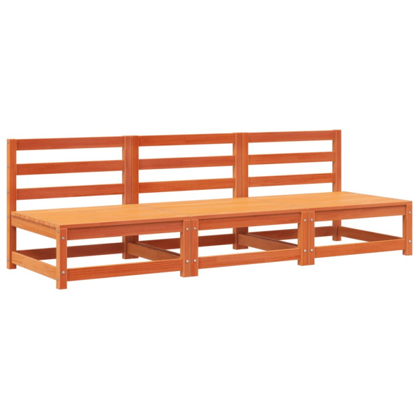 Sofás sem braços para jardim 3 pcs pinho maciço castanho-mel M 2