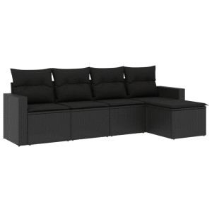 5 pcs conjunto sofás de jardim com almofadões vime PE preto H