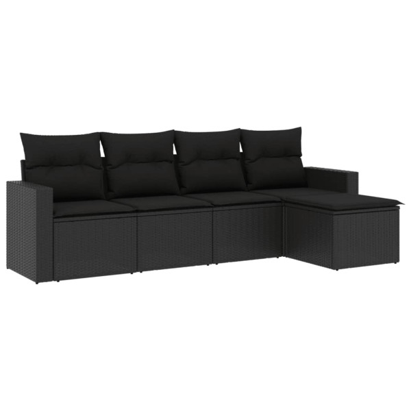 Set de muebles de jardín 5 pzas y cojines ratán sintético negro M 2