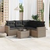 Set de muebles de jardín 6 pzas y cojines ratán sintético gris 1