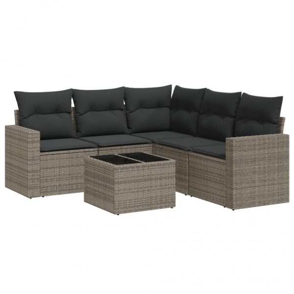 Set de muebles de jardín 6 pzas y cojines ratán sintético gris M 2