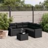 Set muebles de jardín 6 piezas y cojines ratán sintético negro 1