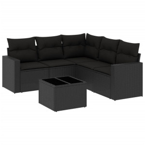 Set muebles de jardín 6 piezas y cojines ratán sintético negro H