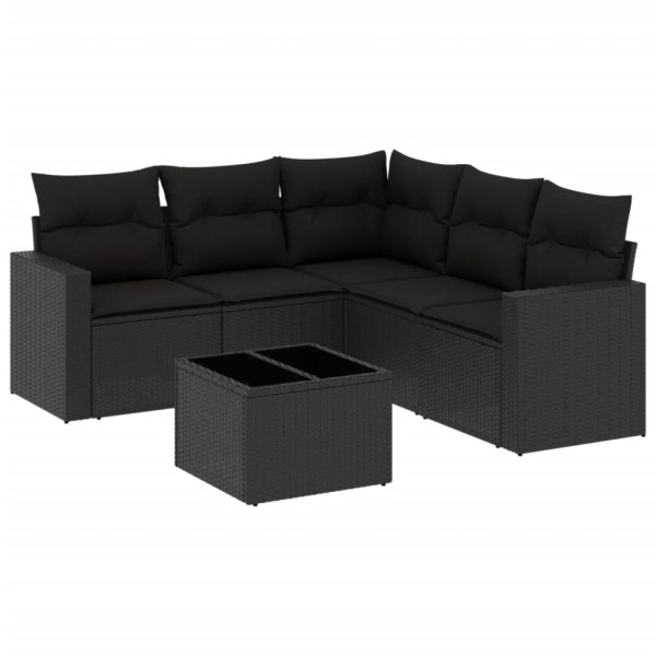 Set muebles de jardín 6 piezas y cojines ratán sintético negro M 2