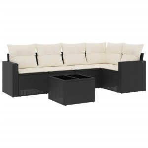 Set muebles de jardín 6 piezas y cojines ratán sintético negro H