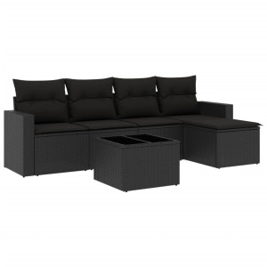 Set muebles de jardín 6 piezas y cojines ratán sintético negro H