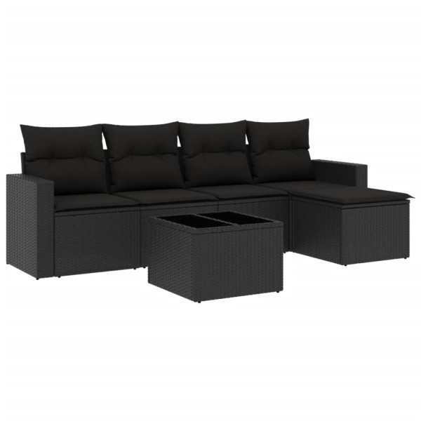 Set muebles de jardín 6 piezas y cojines ratán sintético negro M 2