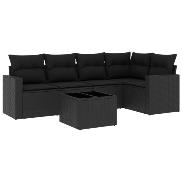Set muebles de jardín 6 piezas y cojines ratán sintético negro M 2