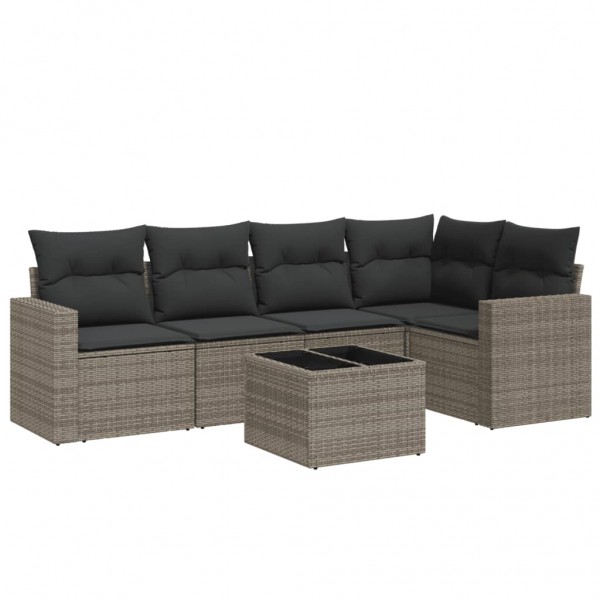 6 pcs conjunto sofás de jardim com almofadões vime cinzento M 2