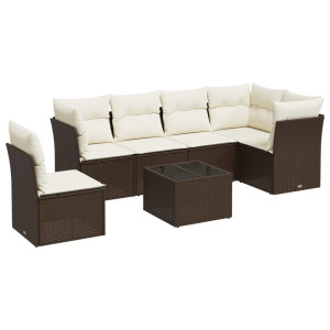 7 pcs conjunto de sofás p/ jardim c/ almofadões vime PE preto H