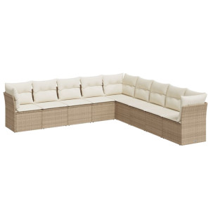 Set de sofás de jardín 9 pzas con cojines ratán sintético beige H