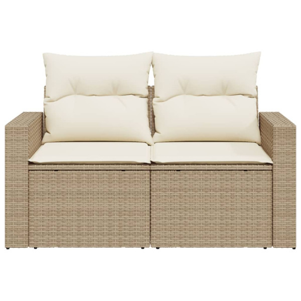 Sofá de jardim de 2 lugares com almofadões vime PE bege M 4