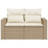 Sofá de jardim de 2 lugares com almofadões vime PE bege 4