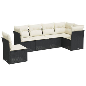 6 pcs conjunto sofás de jardim c/ almofadões vime PE preto H