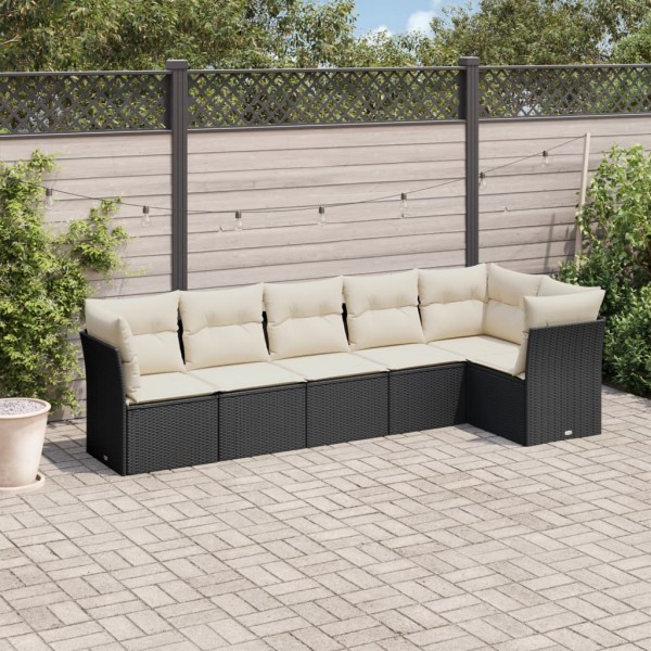 6 pcs conjunto sofás de jardim c/ almofadões vime PE preto D