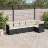 6 pcs conjunto sofás de jardim c/ almofadões vime PE preto 1