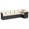 6 pcs conjunto sofás de jardim c/ almofadões vime PE preto 2