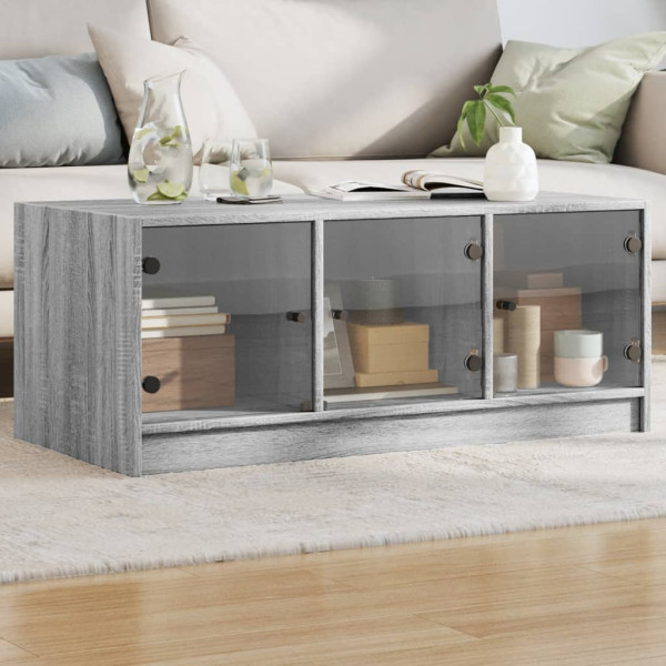 Mesa de centro con puertas de vidrio gris Sonoma 102x50x42 cm D